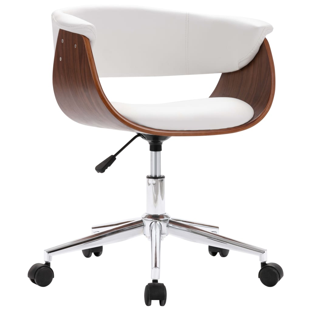 Office chair swivel bent wood and imitation leather white