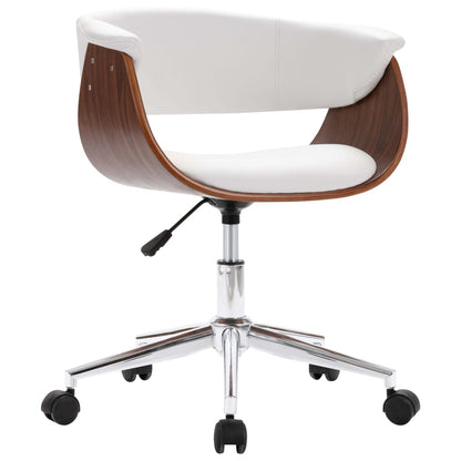 Office chair swivel bent wood and imitation leather white