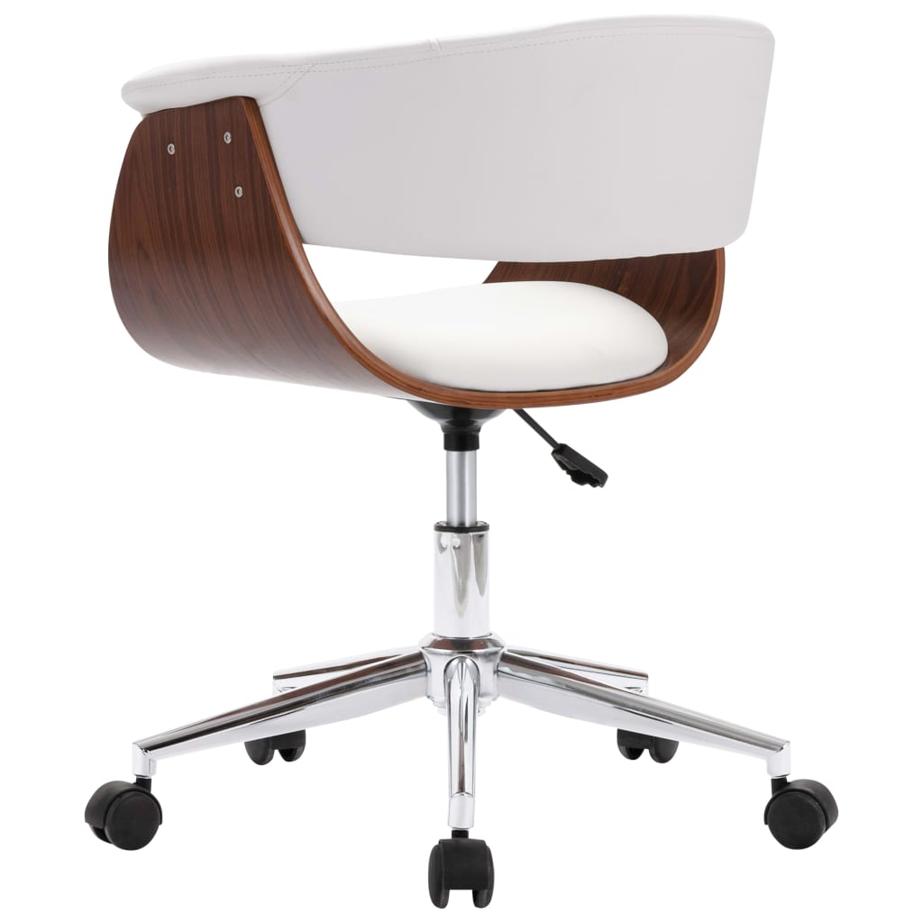 Office chair swivel bent wood and imitation leather white