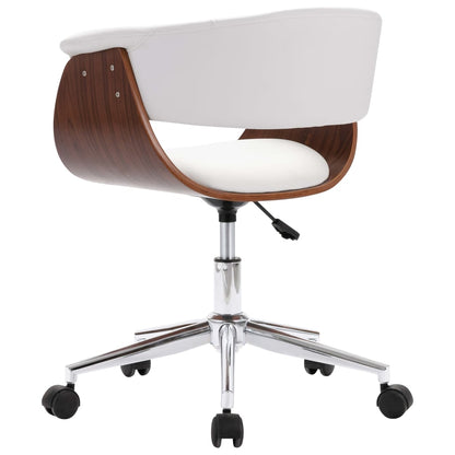 Office chair swivel bent wood and imitation leather white