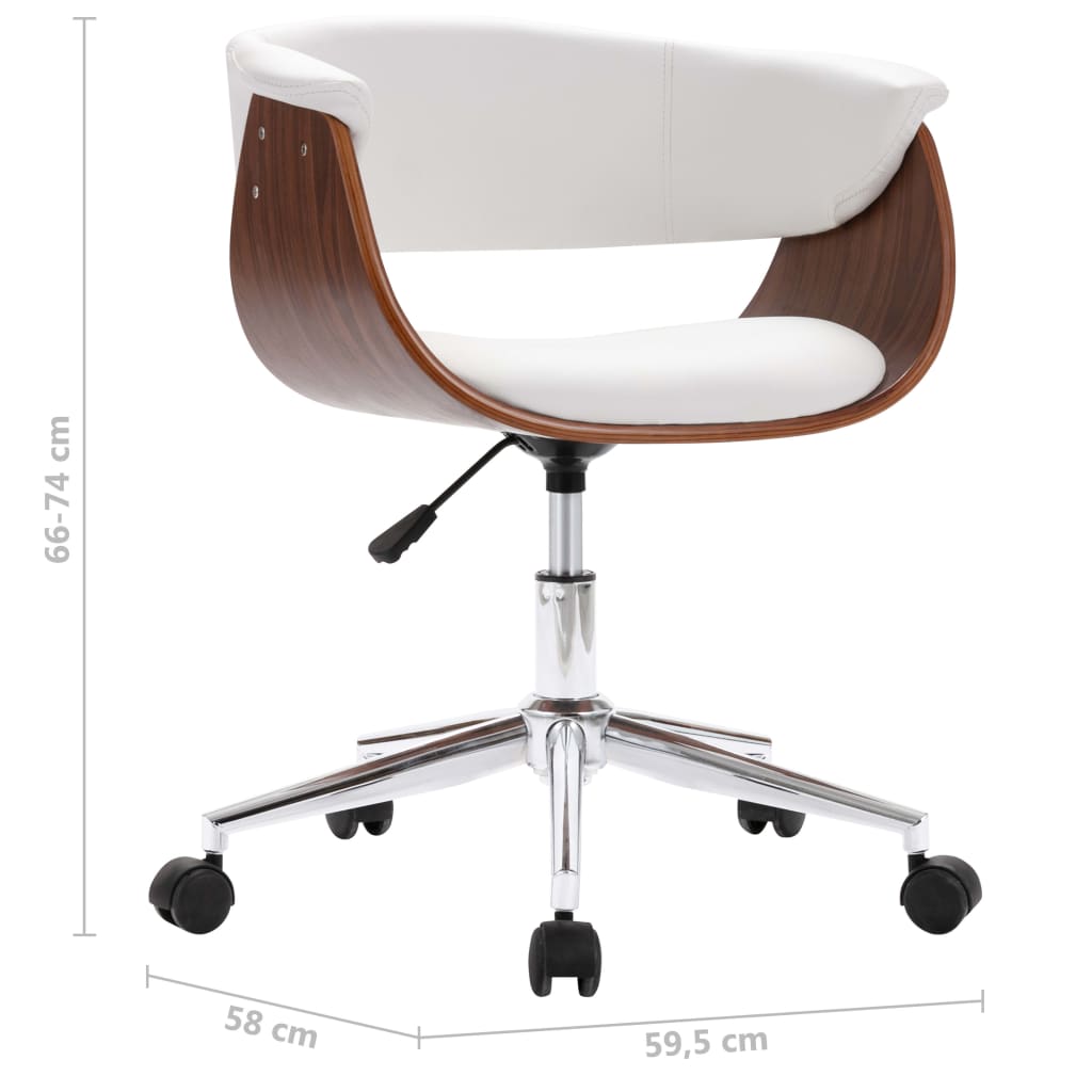 Office chair swivel bent wood and imitation leather white