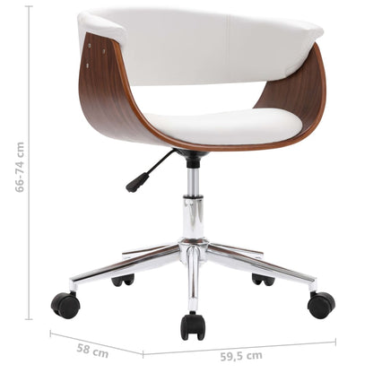 Office chair swivel bent wood and imitation leather white
