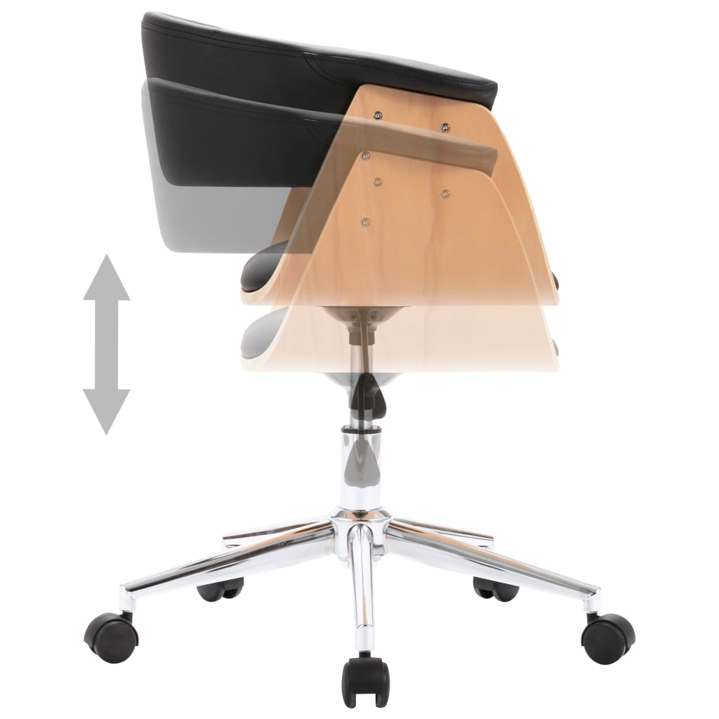 Kantoorstoel draaibaar gebogen hout en kunstleer zwart