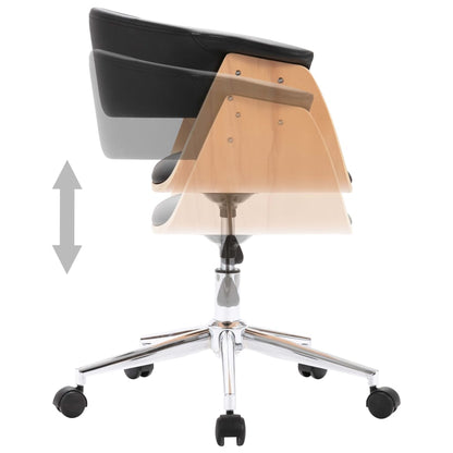 Kantoorstoel draaibaar gebogen hout en kunstleer zwart