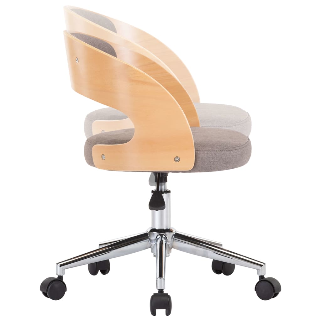 Kantoorstoel draaibaar gebogen hout en stof taupe