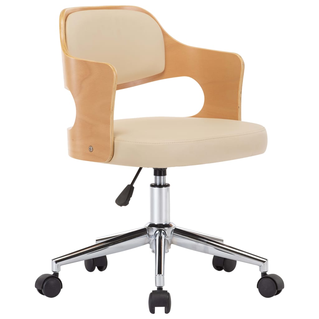 Office chair swivel bent wood and imitation leather cream