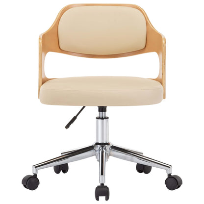 Office chair swivel bent wood and imitation leather cream