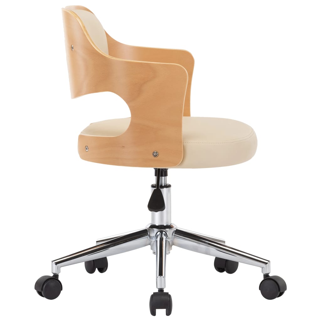 Office chair swivel bent wood and imitation leather cream
