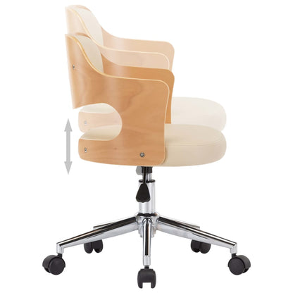Office chair swivel bent wood and imitation leather cream