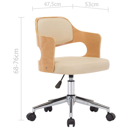 Office chair swivel bent wood and imitation leather cream