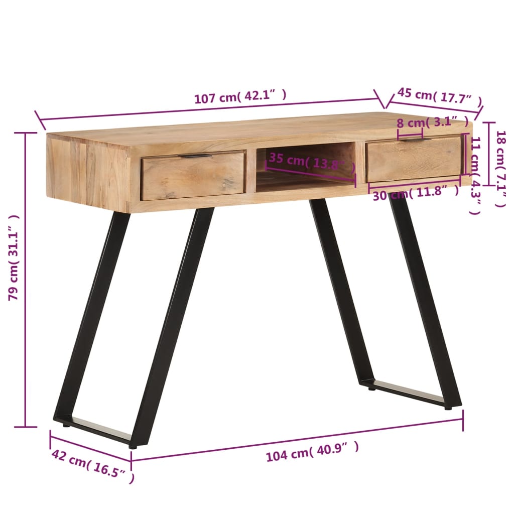 Bureau met natuurlijke randen 107x45x79 cm massief acaciahout