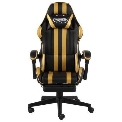 Racing seat with footrest, artificial leather, black and gold
