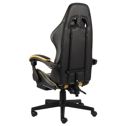 Racing seat with footrest, artificial leather, black and gold