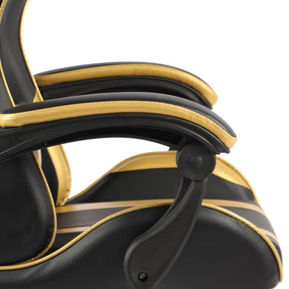 Racing seat with footrest, artificial leather, black and gold
