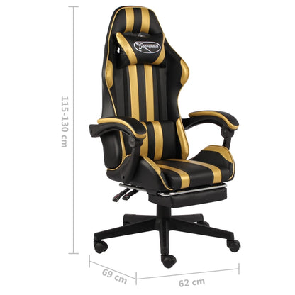 Racing seat with footrest, artificial leather, black and gold