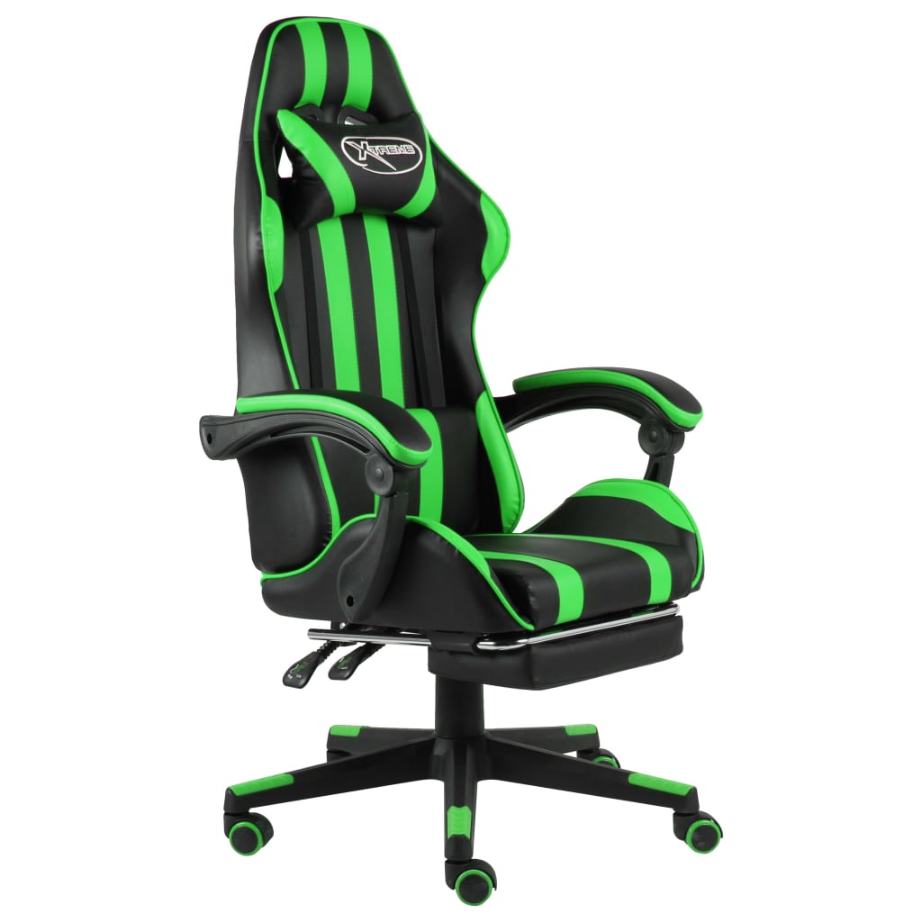 Racing seat with footrest, artificial leather, black and green