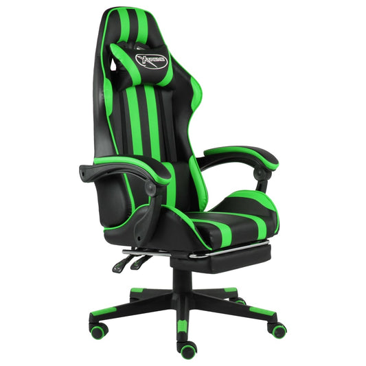 Racing seat with footrest, artificial leather, black and green
