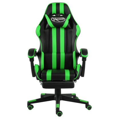 Racing seat with footrest, artificial leather, black and green