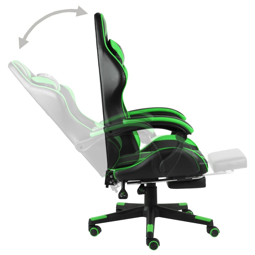 Racing seat with footrest, artificial leather, black and green