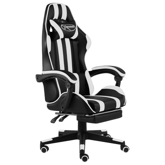 Racing seat with footrest, artificial leather, black and white