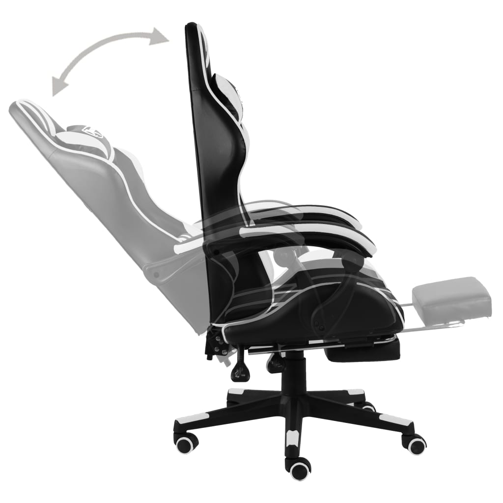 Racing seat with footrest, artificial leather, black and white