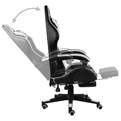 Racing seat with footrest, artificial leather, black and white