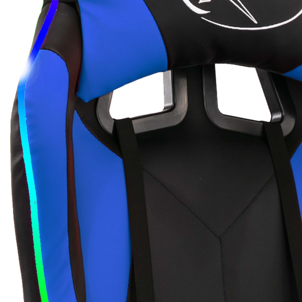 Racing seat with RGB LED lighting, artificial leather blue and black