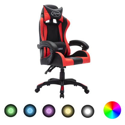 Racing seat with RGB LED lighting, artificial leather, red and black