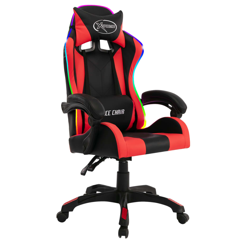 Racing seat with RGB LED lighting, artificial leather, red and black