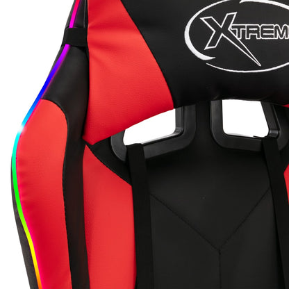 Racing seat with RGB LED lighting, artificial leather, red and black