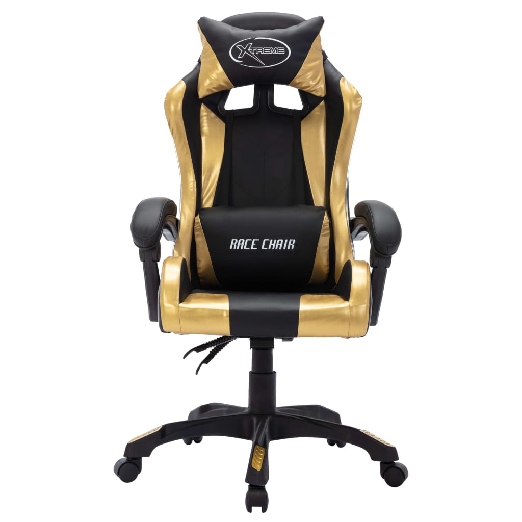 Racing seat with RGB LED lighting, artificial leather, gold and black