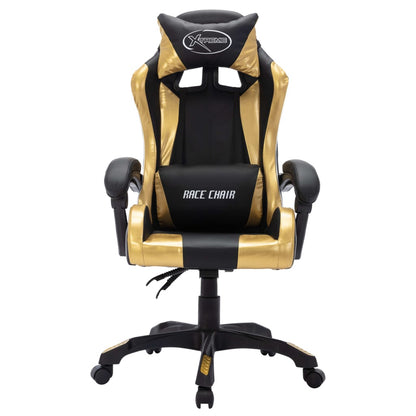 Racing seat with RGB LED lighting, artificial leather, gold and black