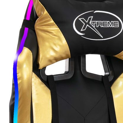 Racing seat with RGB LED lighting, artificial leather, gold and black