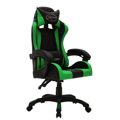 Racing seat with RGB LED lighting, artificial leather green and black