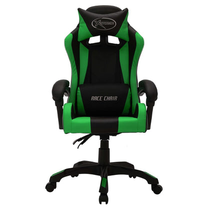 Racing seat with RGB LED lighting, artificial leather green and black