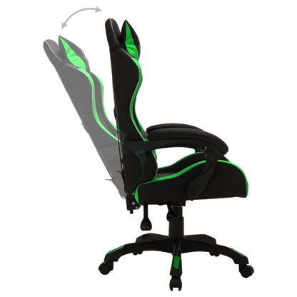 Racing seat with RGB LED lighting, artificial leather green and black