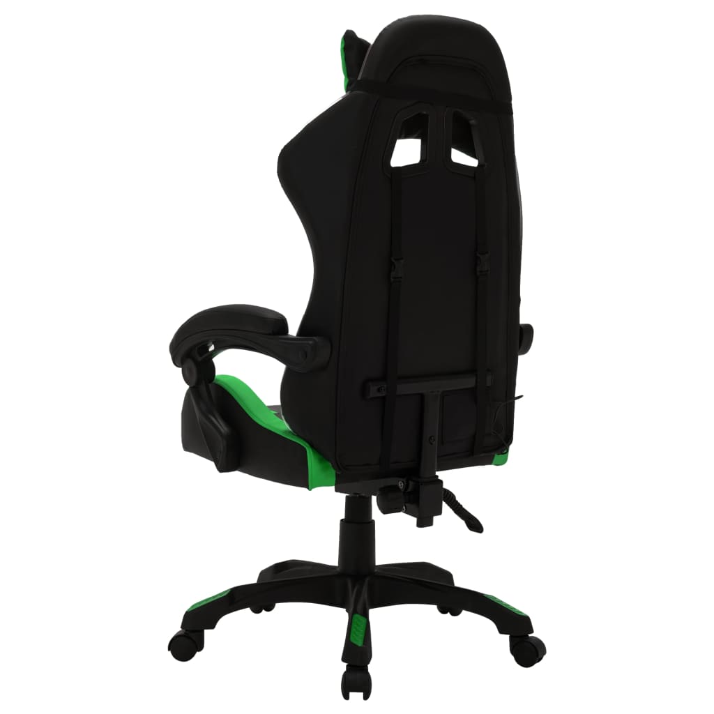 Racing seat with RGB LED lighting, artificial leather green and black