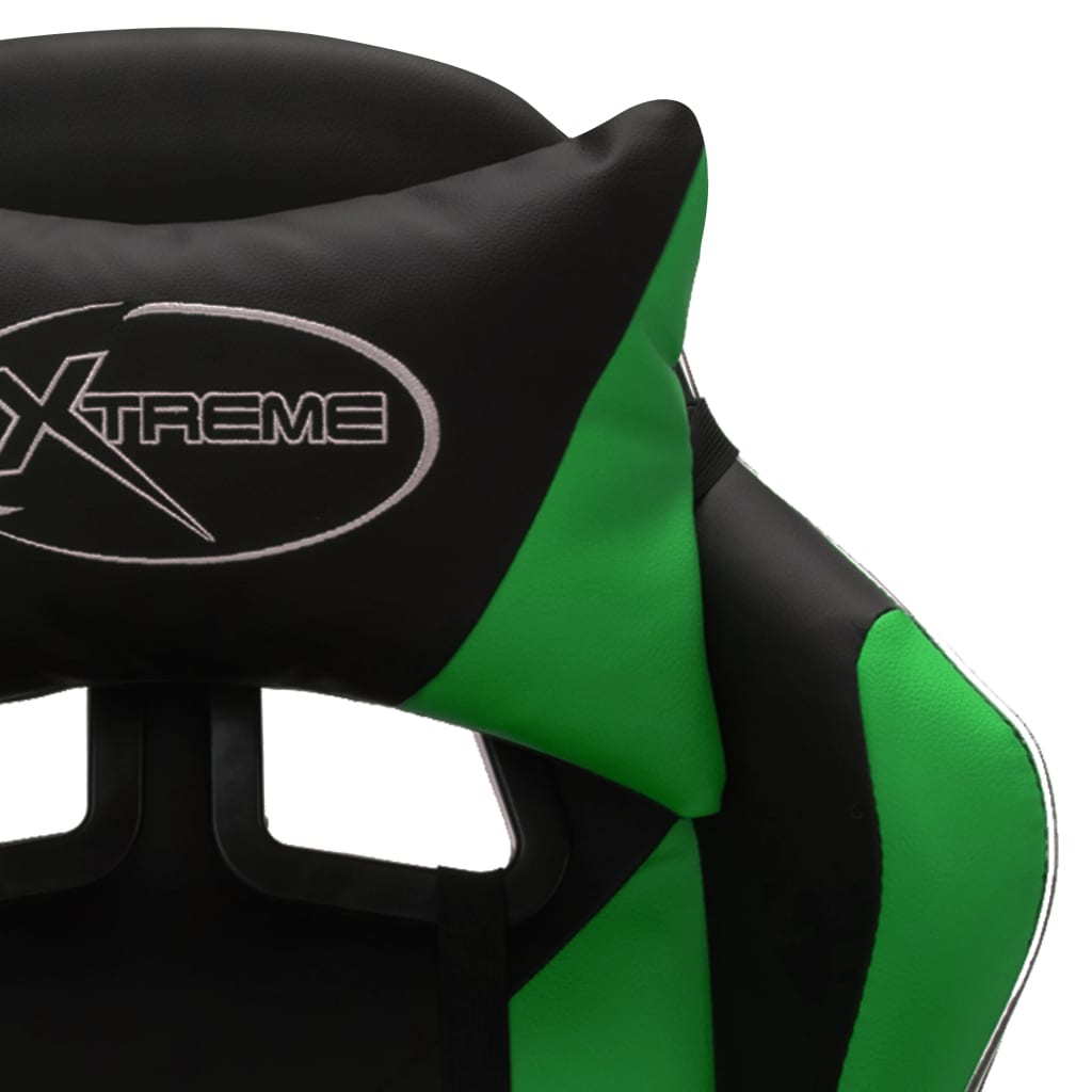 Racing seat with RGB LED lighting, artificial leather green and black