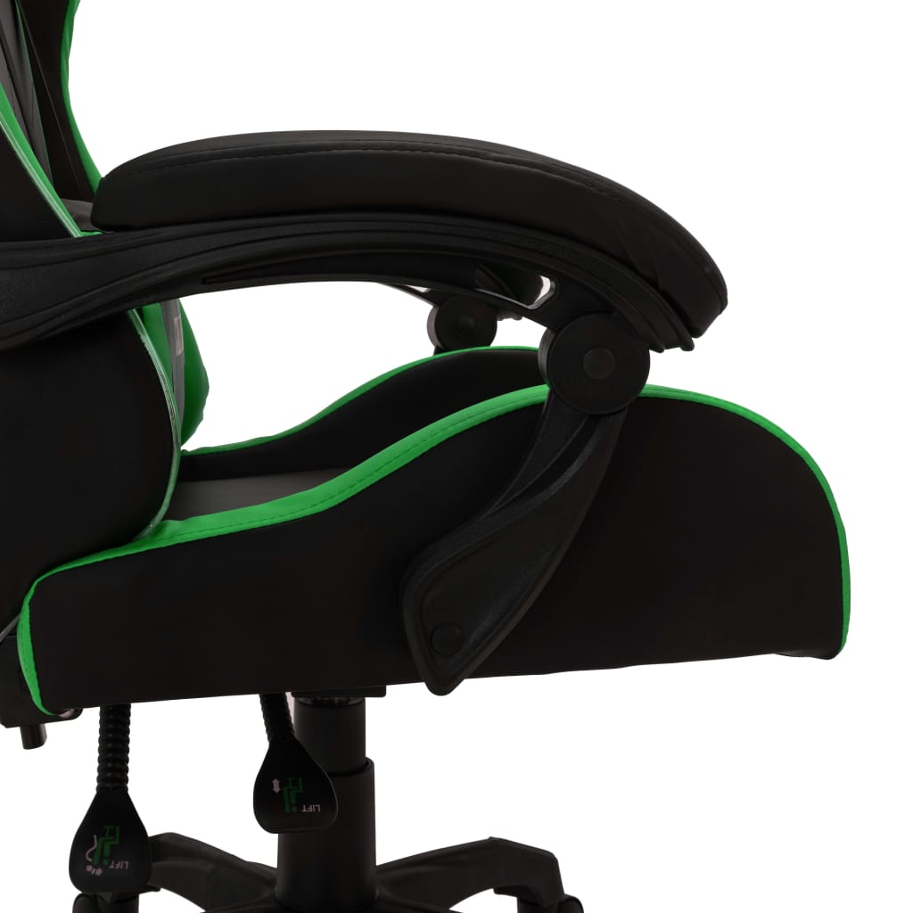 Racing seat with RGB LED lighting, artificial leather green and black