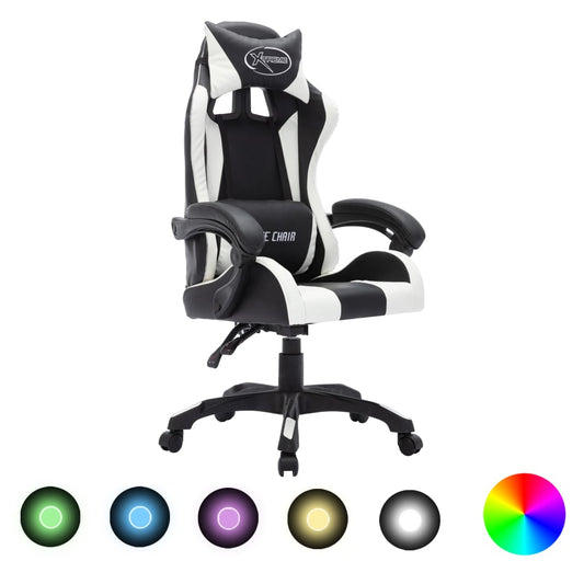 Racing seat with RGB LED lighting, artificial leather, white and black
