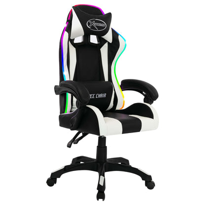 Racing seat with RGB LED lighting, artificial leather, white and black