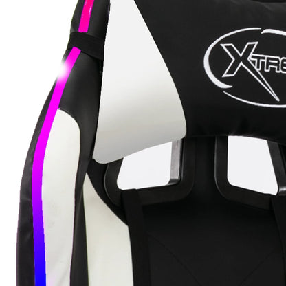 Racing seat with RGB LED lighting, artificial leather, white and black