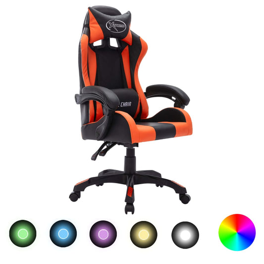 Racing seat with RGB LED lighting, artificial leather, orange and black