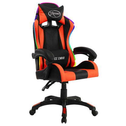Racing seat with RGB LED lighting, artificial leather, orange and black