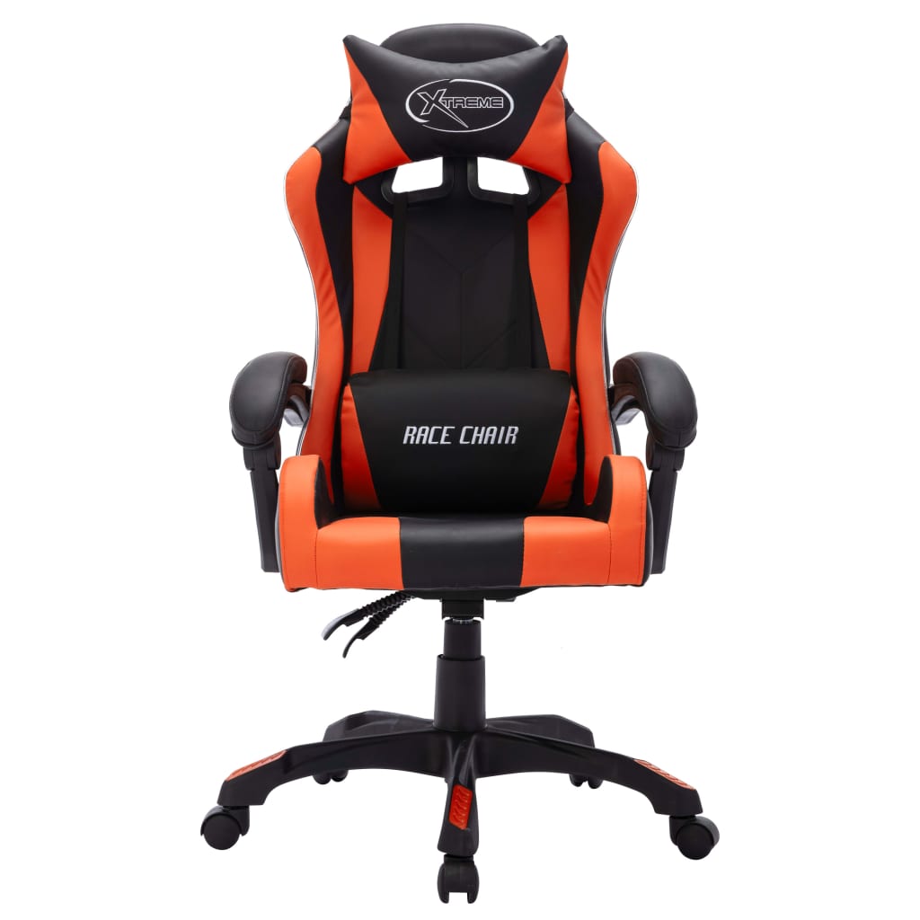 Racing seat with RGB LED lighting, artificial leather, orange and black