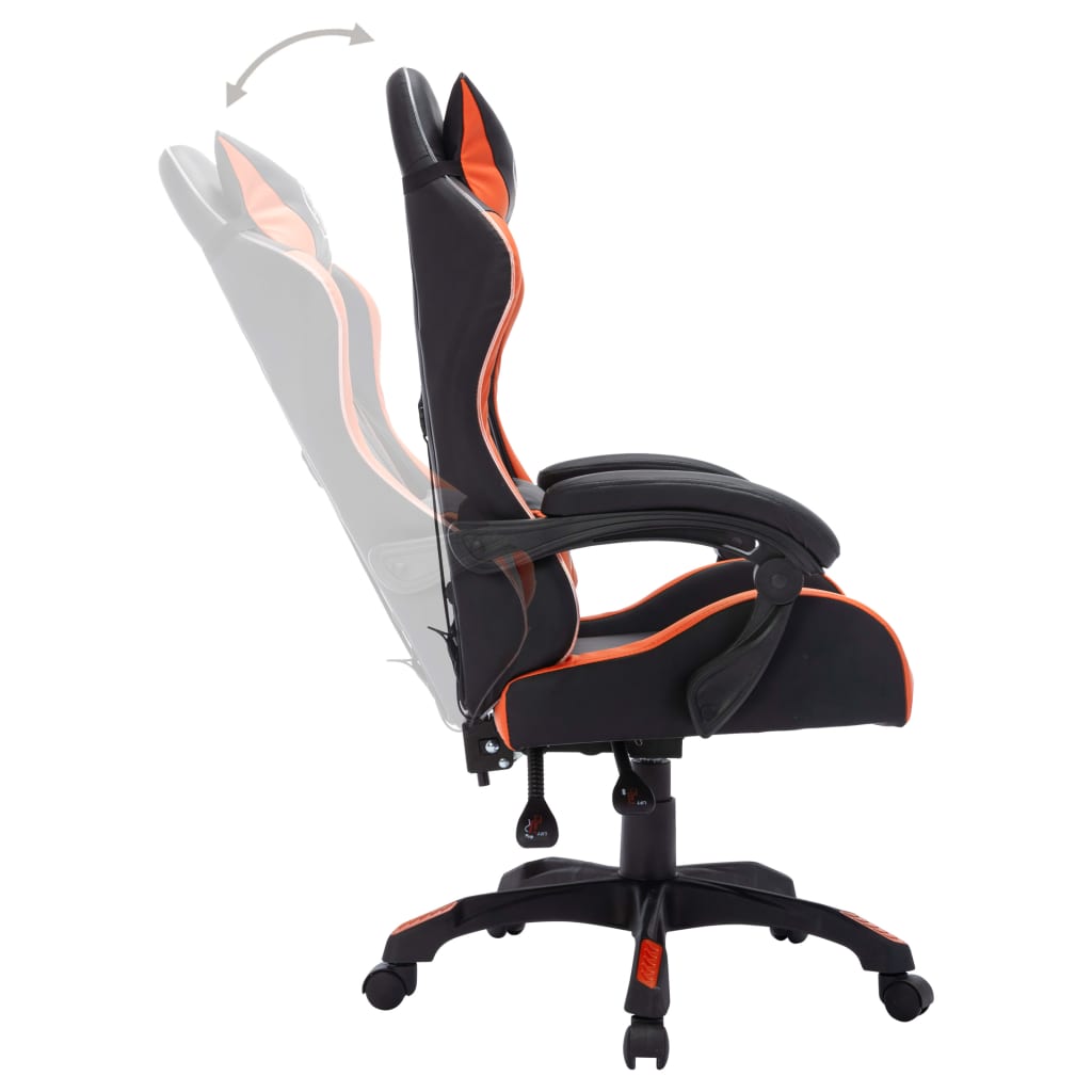 Racing seat with RGB LED lighting, artificial leather, orange and black