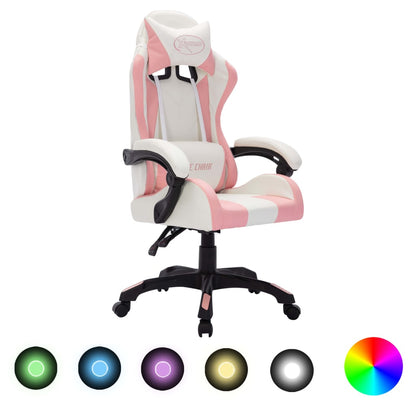 Racing chair with RGB LED lighting, artificial leather, pink and black