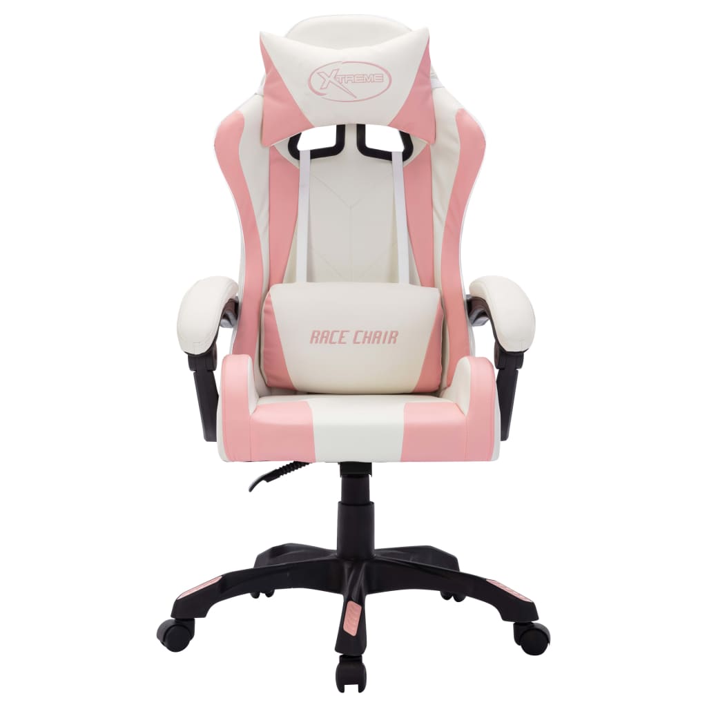 Racing chair with RGB LED lighting, artificial leather, pink and black