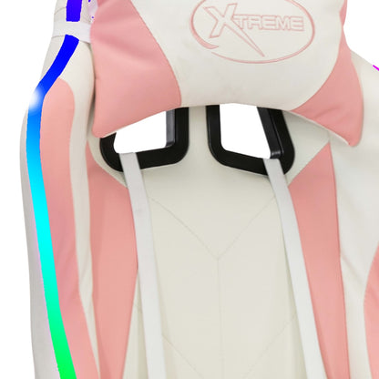 Racing chair with RGB LED lighting, artificial leather, pink and black