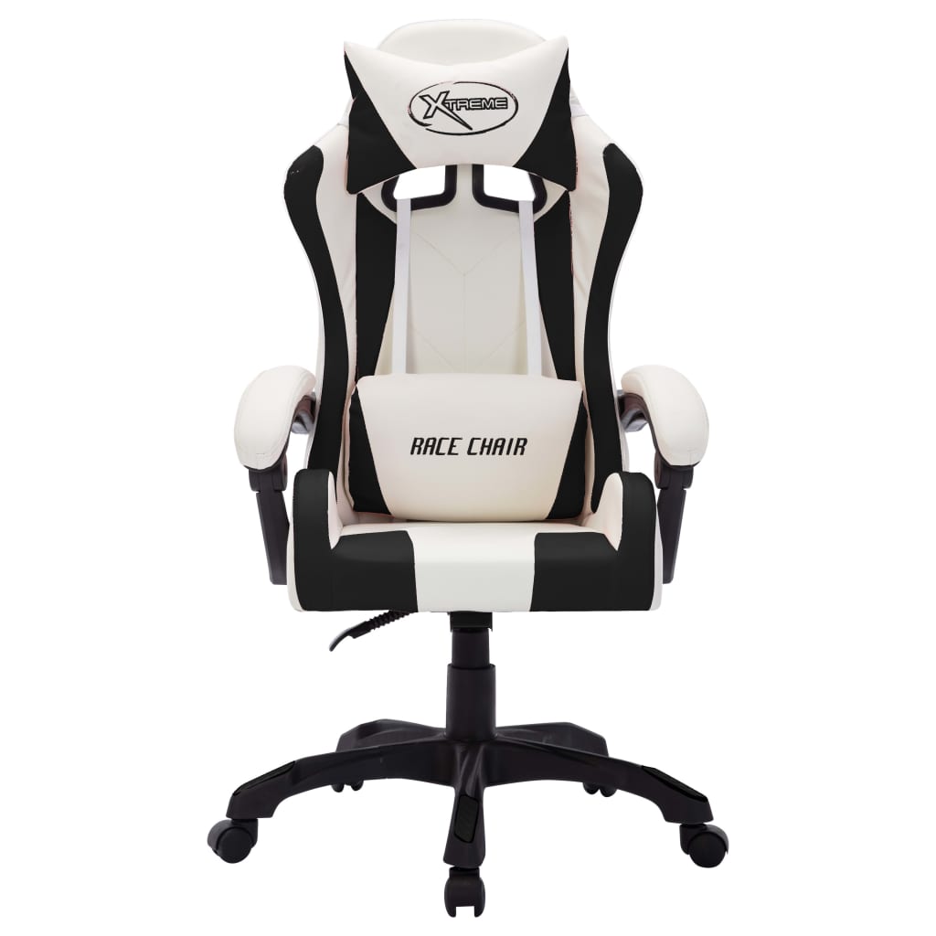 Racing seat with RGB LED lighting, artificial leather, white and black